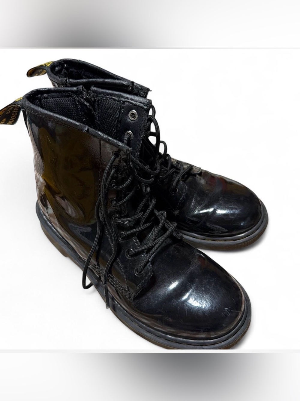 Dr. Martens Kids Black Patent Leather Lace-Up Boots size 5